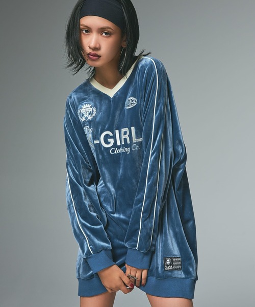 ワンピース X-girl VELOUR GAME SHIRT DRESS VELOUR GAME SHIRT DRESS（ワンピース）｜X-girl（エックスガール）の