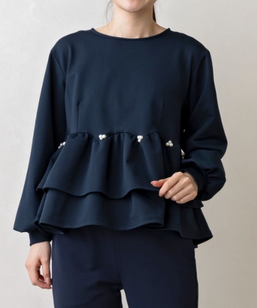Sono(ソーノ)の「【SONO/ソーノ】【WARM STRETCH】ダブルペプラムプルオーバー(Tシャツ/カットソー・レディース・ネイビー/ホワイト/ブラック・F)」の3枚目の写真