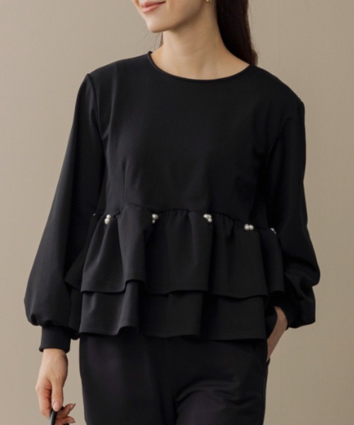 Sono(ソーノ)の「【SONO/ソーノ】【WARM STRETCH】ダブルペプラムプルオーバー(Tシャツ/カットソー・レディース・ネイビー/ホワイト/ブラック・F)」の2枚目の写真