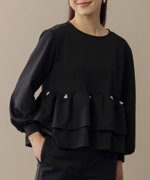 Sono(ソーノ)の「【SONO/ソーノ】【WARM STRETCH】ダブルペプラムプルオーバー(Tシャツ/カットソー・レディース・ネイビー/ホワイト/ブラック・F)」の4枚目の写真