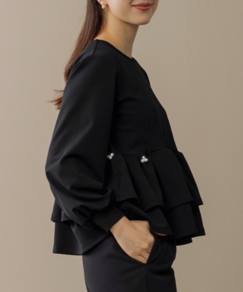 Sono(ソーノ)の「【SONO/ソーノ】【WARM STRETCH】ダブルペプラムプルオーバー(Tシャツ/カットソー・レディース・ネイビー/ホワイト/ブラック・F)」の5枚目の写真