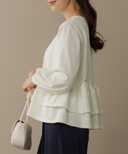 Sono(ソーノ)の「【SONO/ソーノ】【WARM STRETCH】ダブルペプラムプルオーバー(Tシャツ/カットソー・レディース・ネイビー/ホワイト/ブラック・F)」の9枚目の写真