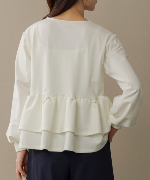 Sono(ソーノ)の「【SONO/ソーノ】【WARM STRETCH】ダブルペプラムプルオーバー(Tシャツ/カットソー・レディース・ネイビー/ホワイト/ブラック・F)」の10枚目の写真