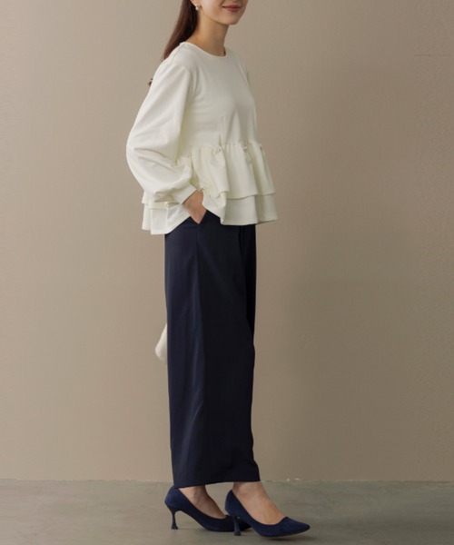 Sono(ソーノ)の「【SONO/ソーノ】【WARM STRETCH】ダブルペプラムプルオーバー(Tシャツ/カットソー・レディース・ネイビー/ホワイト/ブラック・F)」の11枚目の写真