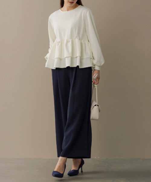 Sono(ソーノ)の「【SONO/ソーノ】【WARM STRETCH】ダブルペプラムプルオーバー(Tシャツ/カットソー・レディース・ネイビー/ホワイト/ブラック・F)」の12枚目の写真