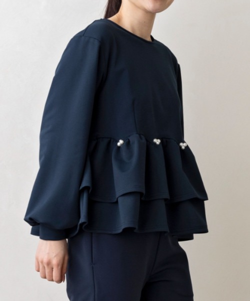 Sono(ソーノ)の「【SONO/ソーノ】【WARM STRETCH】ダブルペプラムプルオーバー(Tシャツ/カットソー・レディース・ネイビー/ホワイト/ブラック・F)」の13枚目の写真