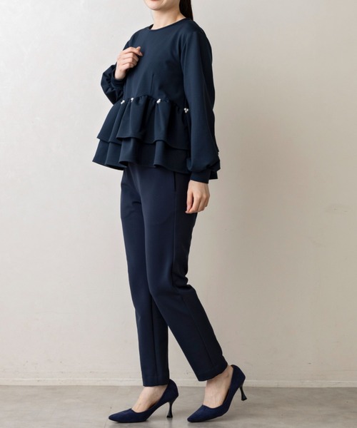 Sono(ソーノ)の「【SONO/ソーノ】【WARM STRETCH】ダブルペプラムプルオーバー(Tシャツ/カットソー・レディース・ネイビー/ホワイト/ブラック・F)」の15枚目の写真