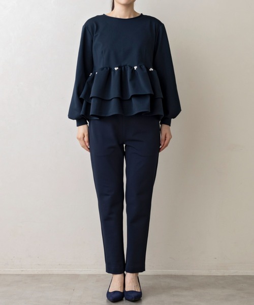 Sono(ソーノ)の「【SONO/ソーノ】【WARM STRETCH】ダブルペプラムプルオーバー(Tシャツ/カットソー・レディース・ネイビー/ホワイト/ブラック・F)」の16枚目の写真