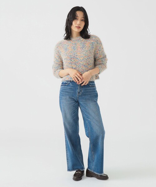 B:MING by BEAMS（ビーミングバイビームス）の「ミックスヤーン ニット (手洗い可)（ニット/セーター・レディース・ライトブルー/ベージュ/イエロー・ONE SIZE）」の4枚目の写真