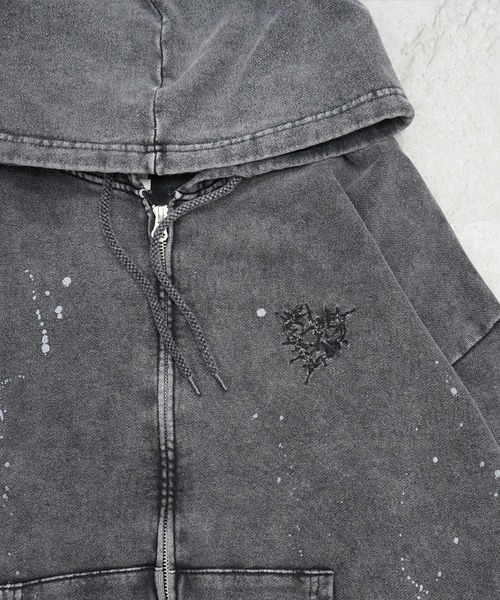 ILL'S(イルズ)の「トライバルハート刺繍 フルジップパーカー グランジ加工×スプラッシュ加工 フーディ メンズ レディース ユニセックス(パーカー・メンズ・ブラック/パープル・L/M)」の15枚目の写真