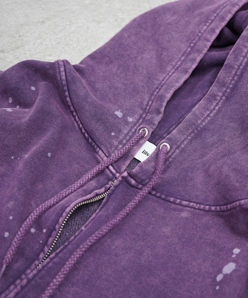 ILL'S(イルズ)の「トライバルハート刺繍 フルジップパーカー グランジ加工×スプラッシュ加工 フーディ メンズ レディース ユニセックス(パーカー・メンズ・ブラック/パープル・L/M)」の6枚目の写真