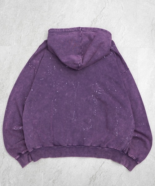 ILL'S(イルズ)の「トライバルハート刺繍 フルジップパーカー グランジ加工×スプラッシュ加工 フーディ メンズ レディース ユニセックス(パーカー・メンズ・ブラック/パープル・L/M)」の9枚目の写真