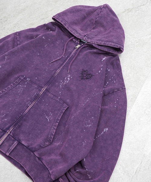 ILL'S(イルズ)の「トライバルハート刺繍 フルジップパーカー グランジ加工×スプラッシュ加工 フーディ メンズ レディース ユニセックス(パーカー・メンズ・ブラック/パープル・L/M)」の19枚目の写真