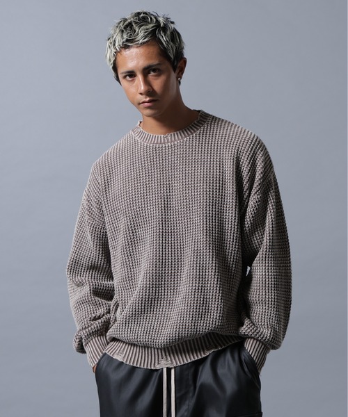 DANKE SCHON（ダンケシェーン）の「【WEB&DEPOT限定】DankeSchon/ダンケシェーン/PIGMENT STONE DAMAGE AZE CREWNECK（ニット/セーター・メンズ・ブラック/ブラウン・L/M）」の2枚目の写真