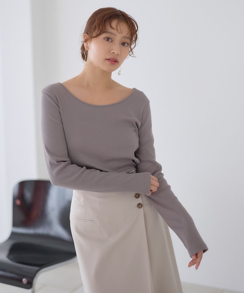 Andemiu（アンデミュウ）の「2WAYリブカットソー601554（Tシャツ/カットソー・レディース・ブラック/ホワイト/ベージュ系その他・FREE）」の3枚目の写真