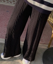 秋冬新作ケーブルニットワイドパンツ/ゆったりニットパンツ