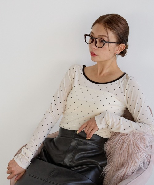 BAYFLOW（ベイフロー）の「[WEB限定]ドットベロアロングスリーブ（Tシャツ/カットソー・レディース・ピンク/オフホワイト/チャコール・FREE）」の3枚目の写真