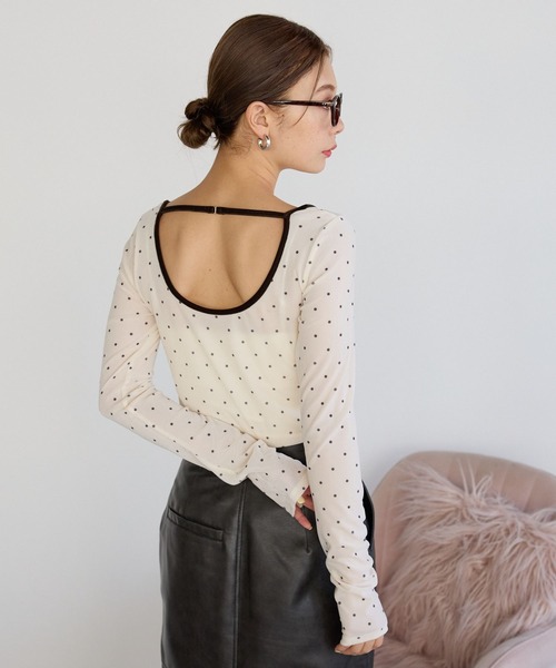 BAYFLOW（ベイフロー）の「[WEB限定]ドットベロアロングスリーブ（Tシャツ/カットソー・レディース・ピンク/オフホワイト/チャコール・FREE）」の8枚目の写真
