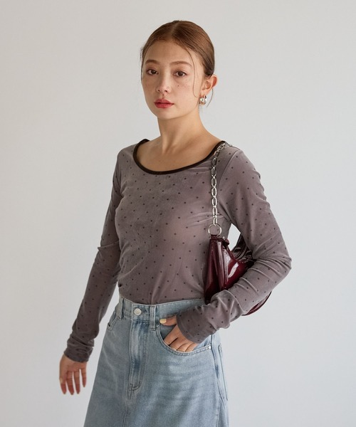 BAYFLOW（ベイフロー）の「[WEB限定]ドットベロアロングスリーブ（Tシャツ/カットソー・レディース・ピンク/オフホワイト/チャコール・FREE）」の12枚目の写真