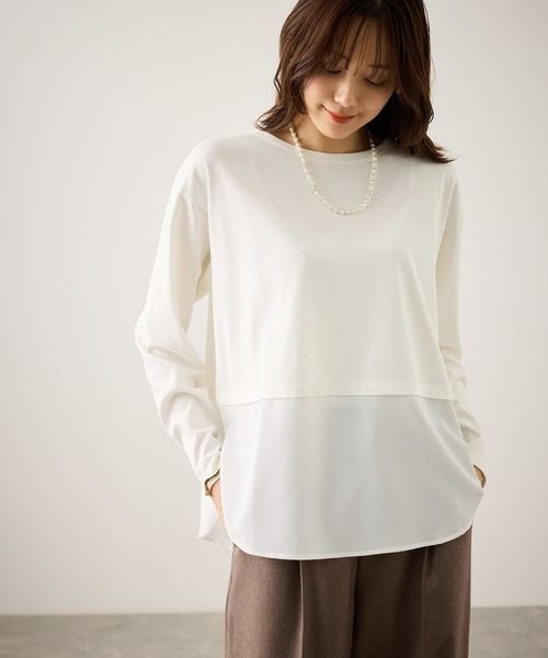 ROPE' PICNIC(ロペピクニック)の「布帛ドッキングロングスリーブTシャツ(Tシャツ/カットソー・レディース・ホワイト系その他2/ライトグレー/ホワイト・FREE)」の2枚目の写真