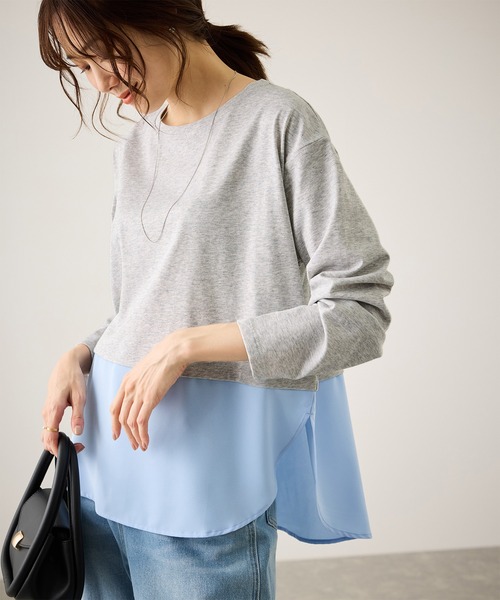 ROPE' PICNIC(ロペピクニック)の「布帛ドッキングロングスリーブTシャツ(Tシャツ/カットソー・レディース・ホワイト系その他2/ライトグレー/ホワイト・FREE)」の3枚目の写真