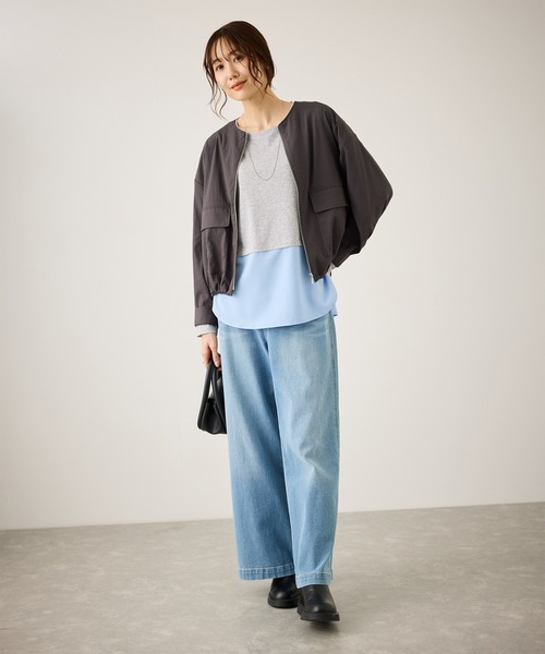 ROPE' PICNIC(ロペピクニック)の「布帛ドッキングロングスリーブTシャツ(Tシャツ/カットソー・レディース・ホワイト系その他2/ライトグレー/ホワイト・FREE)」の6枚目の写真
