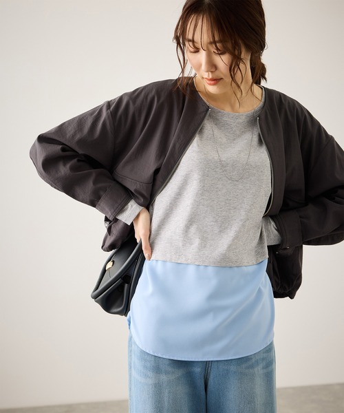 ROPE' PICNIC(ロペピクニック)の「布帛ドッキングロングスリーブTシャツ(Tシャツ/カットソー・レディース・ホワイト系その他2/ライトグレー/ホワイト・FREE)」の5枚目の写真