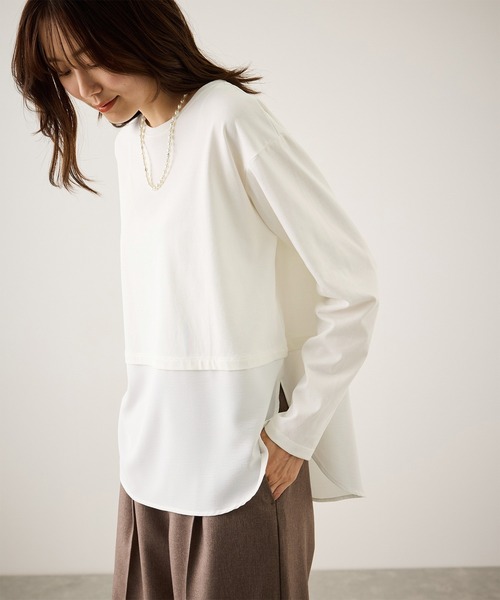ROPE' PICNIC(ロペピクニック)の「布帛ドッキングロングスリーブTシャツ(Tシャツ/カットソー・レディース・ホワイト系その他2/ライトグレー/ホワイト・FREE)」の4枚目の写真
