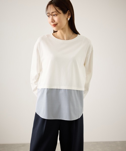 ROPE' PICNIC(ロペピクニック)の「布帛ドッキングロングスリーブTシャツ(Tシャツ/カットソー・レディース・ホワイト系その他2/ライトグレー/ホワイト・FREE)」の14枚目の写真
