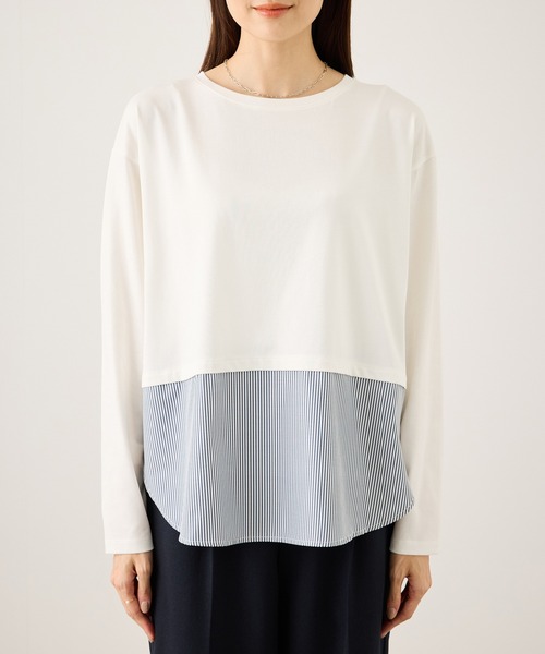 ROPE' PICNIC(ロペピクニック)の「布帛ドッキングロングスリーブTシャツ(Tシャツ/カットソー・レディース・ホワイト系その他2/ライトグレー/ホワイト・FREE)」の16枚目の写真