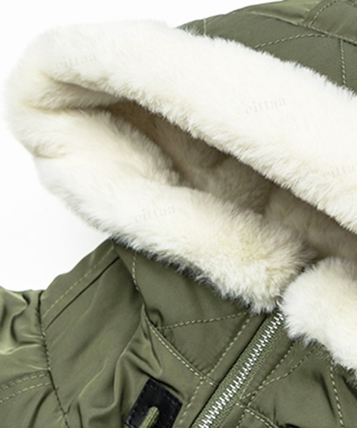 Dalfwin（ダールフィン）の「韓国ファッション N3Bボアフード付きコートブルゾン（ブルゾン・レディース・ブラック/オフホワイト/アーミー・FREE）」の11枚目の写真