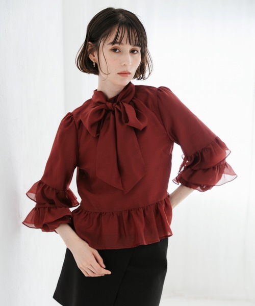 31 Sons de mode（トランテアン　ソン　ドゥ　モード）の「2025秋冬新作 ティアード袖ブラウス（シャツ/ブラウス・レディース・ワイン/ブラック/オフホワイト・ﾌﾘ-）」の7枚目の写真