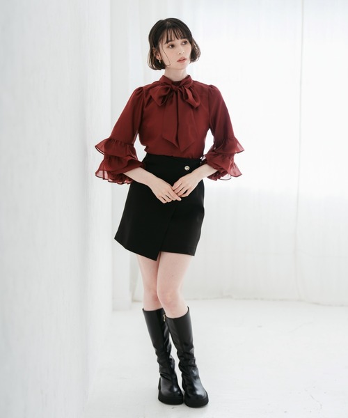 31 Sons de mode（トランテアン　ソン　ドゥ　モード）の「2025秋冬新作 ティアード袖ブラウス（シャツ/ブラウス・レディース・ワイン/ブラック/オフホワイト・ﾌﾘ-）」の5枚目の写真