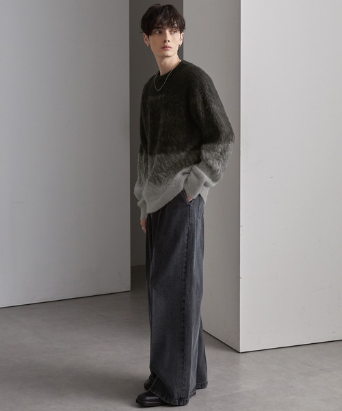 グラデーション オーバーサイズ クルーネック シャギーニット MONO