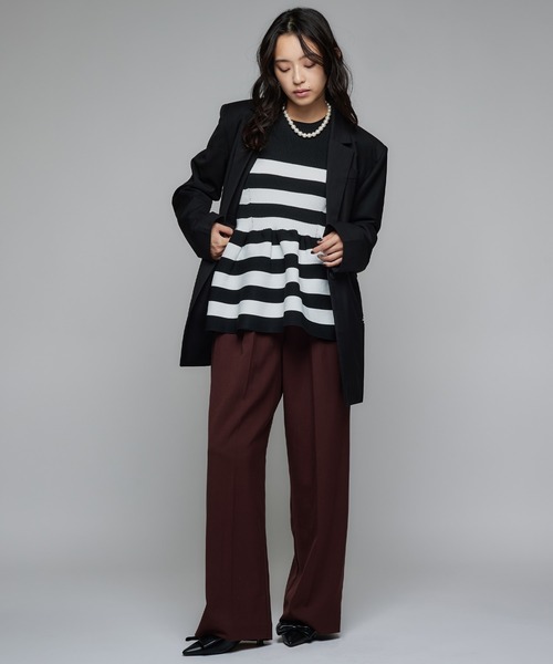 Narcissus(ナルシス)の「【PICCIN】ノースリペプラムニット/ボーダー 《動画あり》(ニット/セーター・レディース・ホワイト/ベージュ・FREE)」の4枚目の写真