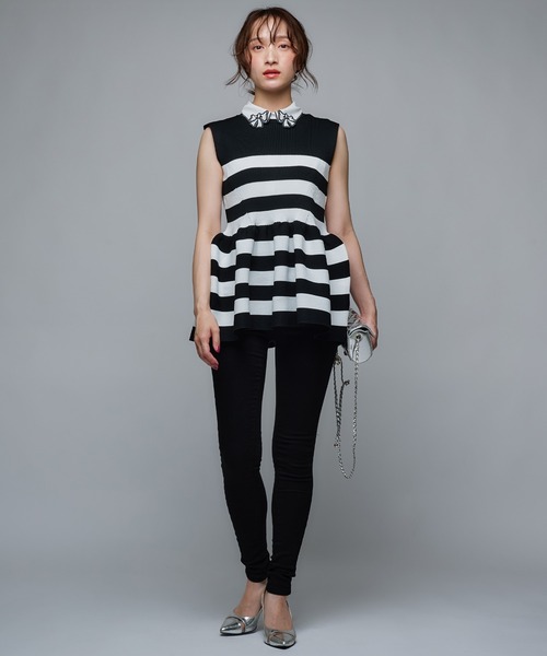 Narcissus(ナルシス)の「【PICCIN】ノースリペプラムニット/ボーダー 《動画あり》(ニット/セーター・レディース・ホワイト/ベージュ・FREE)」の7枚目の写真