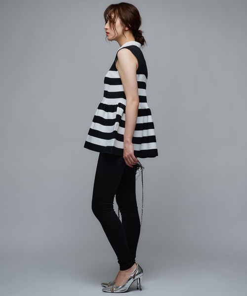 Narcissus(ナルシス)の「【PICCIN】ノースリペプラムニット/ボーダー 《動画あり》(ニット/セーター・レディース・ホワイト/ベージュ・FREE)」の8枚目の写真