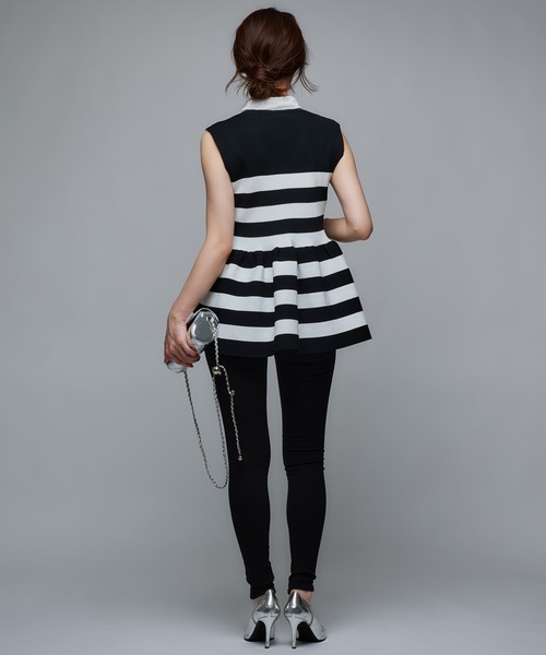 Narcissus(ナルシス)の「【PICCIN】ノースリペプラムニット/ボーダー 《動画あり》(ニット/セーター・レディース・ホワイト/ベージュ・FREE)」の9枚目の写真