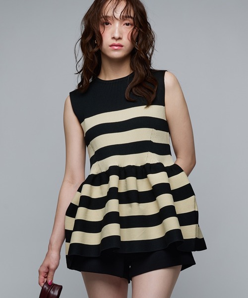 Narcissus(ナルシス)の「【PICCIN】ノースリペプラムニット/ボーダー 《動画あり》(ニット/セーター・レディース・ホワイト/ベージュ・FREE)」の10枚目の写真