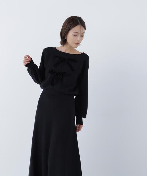 NATURAL BEAUTY BASIC(ナチュラルビューティーベーシック)の「◇ベロアリボンニットセットアップ(ワンピース・レディース・ブラック/ベージュ・MEDIUM/P/S)」の4枚目の写真