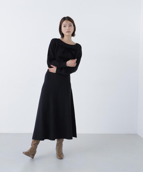 NATURAL BEAUTY BASIC(ナチュラルビューティーベーシック)の「◇ベロアリボンニットセットアップ(ワンピース・レディース・ブラック/ベージュ・MEDIUM/P/S)」の6枚目の写真