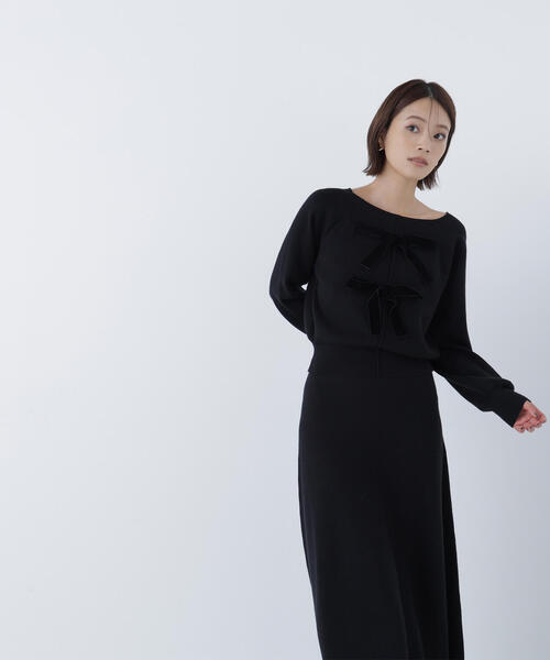 NATURAL BEAUTY BASIC(ナチュラルビューティーベーシック)の「◇ベロアリボンニットセットアップ(ワンピース・レディース・ブラック/ベージュ・MEDIUM/P/S)」の9枚目の写真