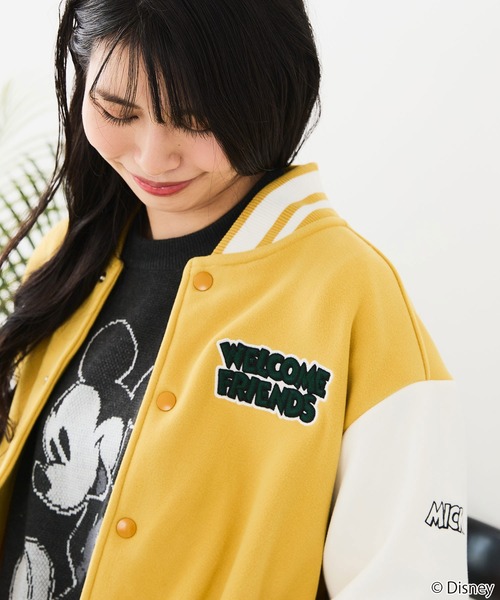 Disney/ディズニー】MICKEY MOUSE/ミッキーマウス 袖切替 ワッペン刺繍