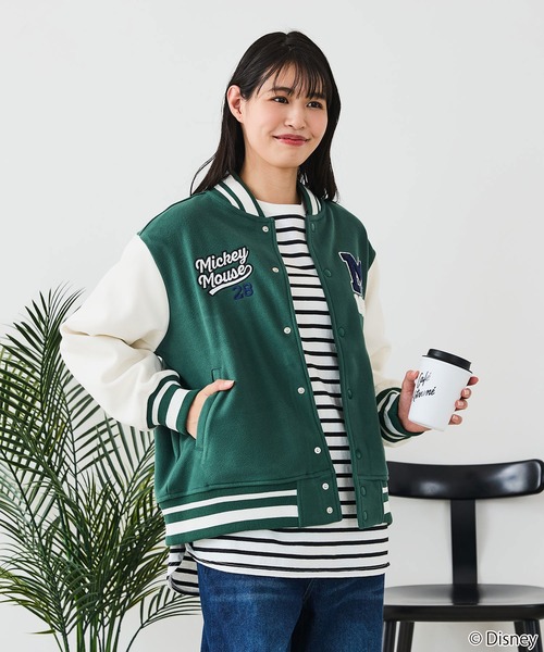 Disney/ディズニー】MICKEY MOUSE/ミッキーマウス 袖切替 ワッペン刺繍