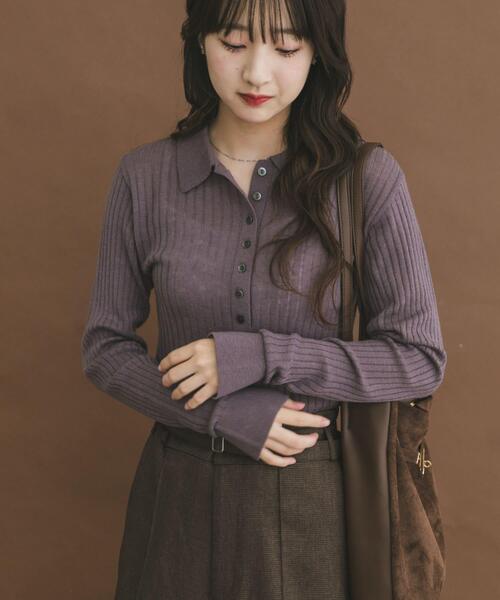 セール】シアーリブポロニット（ニット/セーター）｜ITEMS