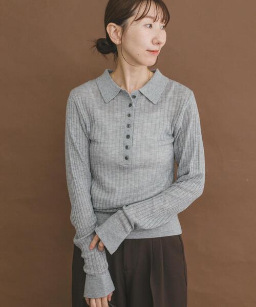 ITEMS URBANRESEARCH（アイテムズ アーバンリサーチ）の「シアーリブポロニット（ニット/セーター・レディース・パープル/グレー/カーキ・FREE）」の6枚目の写真