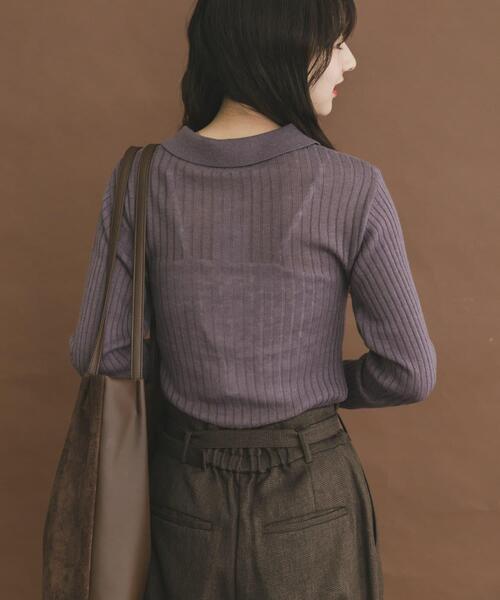 ITEMS URBANRESEARCH（アイテムズ アーバンリサーチ）の「シアーリブポロニット（ニット/セーター・レディース・パープル/グレー/カーキ・FREE）」の16枚目の写真