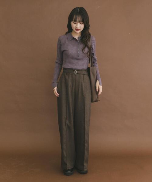 ITEMS URBANRESEARCH（アイテムズ アーバンリサーチ）の「シアーリブポロニット（ニット/セーター・レディース・パープル/グレー/カーキ・FREE）」の17枚目の写真