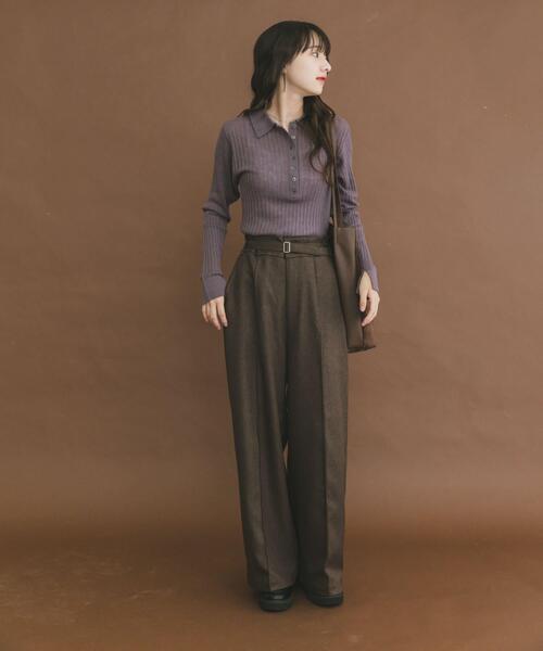 ITEMS URBANRESEARCH（アイテムズ アーバンリサーチ）の「シアーリブポロニット（ニット/セーター・レディース・パープル/グレー/カーキ・FREE）」の18枚目の写真