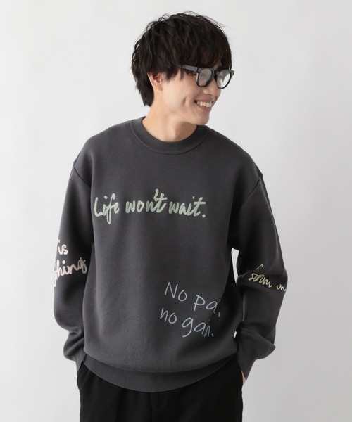 GLOBAL WORK（グローバルワーク）の「※スウェットライクオテラクニット/ロゴ/581070（ニット/セーター・メンズ・ネイビー/オフホワイト/チャコールグレー/杢グレー・SMALL/MEDIUM/X-LARGE/LARGE）」の13枚目の写真
